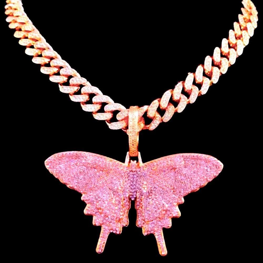 Rose Gold Butterfly Cuban Link Chain